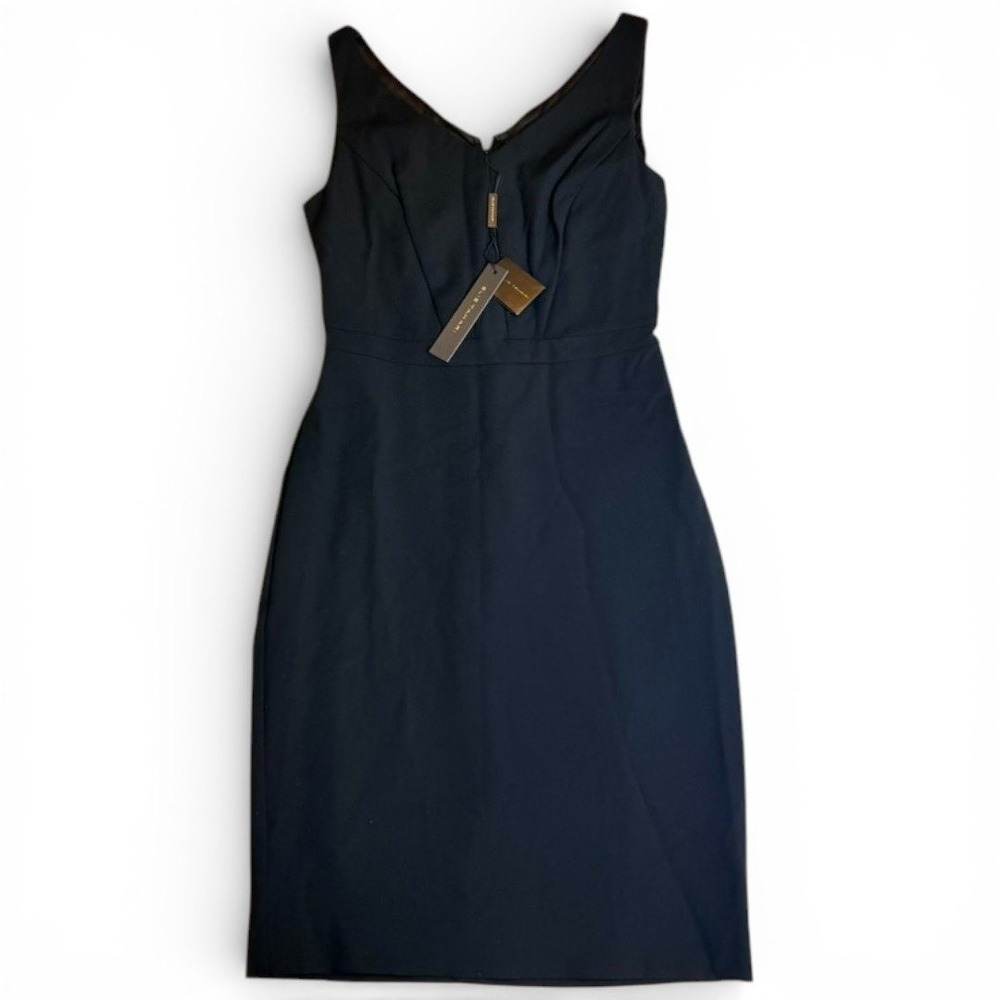 Elie‎ Tahari Black Sleeveless V Neck Sheath Dress Size XS
